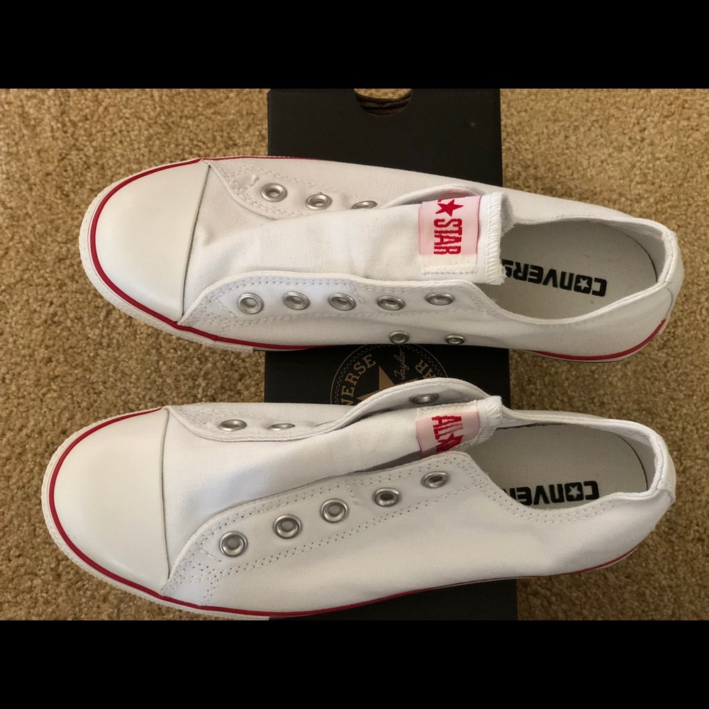 Converse, white slim slip shoes, size 7, brand new